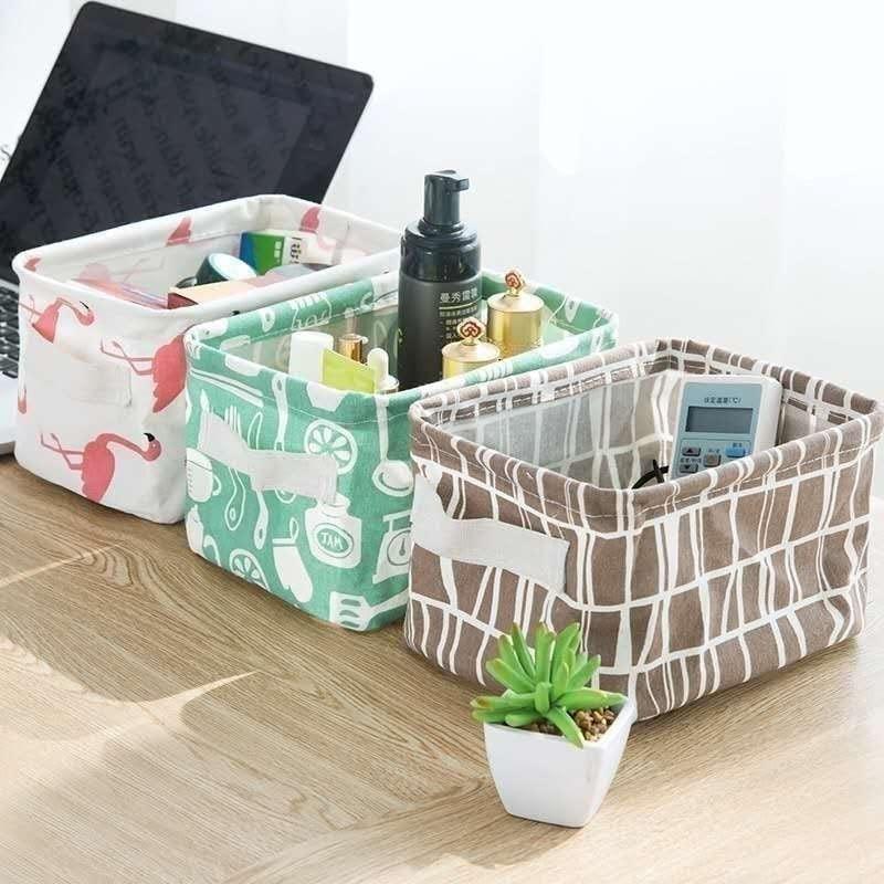 Canvas Fabric Basket with Handle ( Pack of 4 )