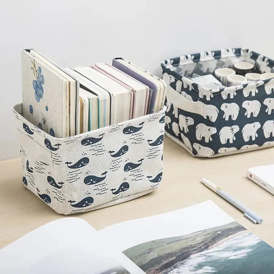 Canvas Fabric Basket with Handle ( Pack of 4 )