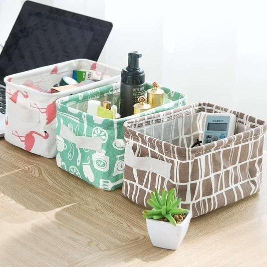Canvas Fabric Basket with Handle ( Pack of 4 )