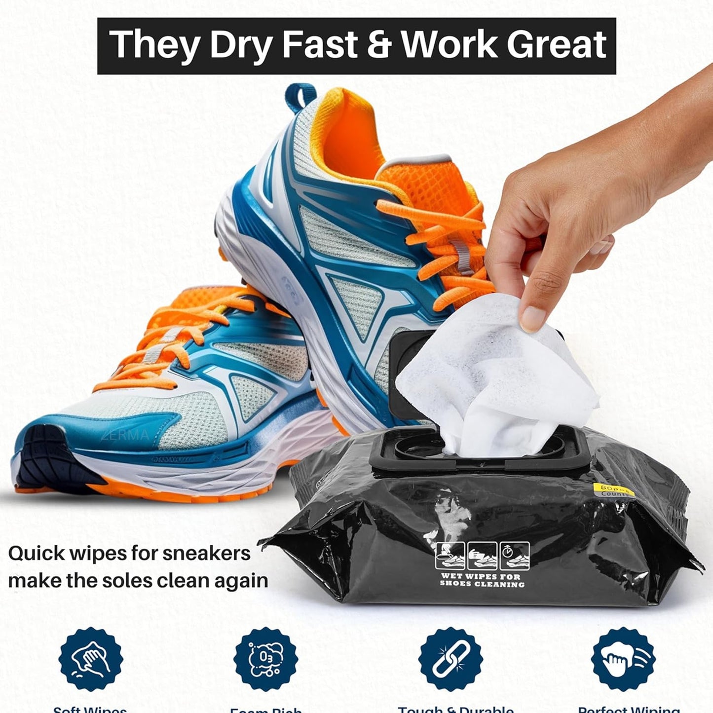 Natural Sneaker & Shoe Cleaner Wipes - 1 Packs of 80